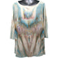 Women's Blue and earth colors gravity dyed top showing back of shirt