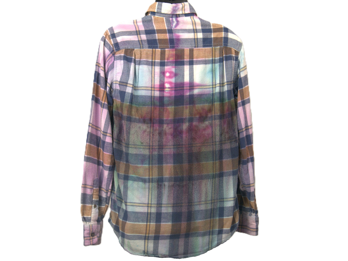 Green Blue Pink Tie Dye Flannel showing back