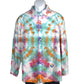 Turquoise, Purple and Orange Men's long sleeve Dress Shirt, showing front