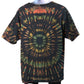 Ocular Reverse Tie Dye T Shirt using a Spiral Design in Green, Orange and Black, in size Large, showing back of shirt