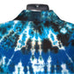 Hand-Dyed Tie Dye Shirt, Blue Turquoise Black, Fitted Women's Button Down Medium, Upcycled Cotton Spandex Blend showing back top detail