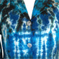 Hand-Dyed Tie Dye Shirt, Blue Turquoise Black, Fitted Women's Button Down Medium, Upcycled Cotton Spandex Blend showing front top detail