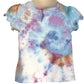 Blue, Purple, Orange Tie Dye 3 month infant tee with bee and flower embossed, showing back