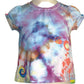 Blue, Purple, Orange Tie Dye 3 month infant tee with bee and flower embossed, showing front of shirt