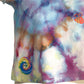 Blue, Purple, Orange Tie Dye 3 month infant tee with bee and flower embossed, showing lower front detail including Fit To Be Tyed Label