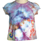 Blue, Purple, Orange Tie Dye 3 month infant tee with bee and flower embossed, showing front of shirt
