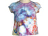 Blue, Purple, Orange Tie Dye 3 month infant tee with bee and flower embossed, showing front of shirt