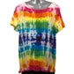 Women's XL Rainbow Embroidered Tee in an Accordion Fan Fold Style, showing front