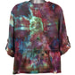 Back view large tie dye button down blouse purple teal hand dyed sustainable fashion