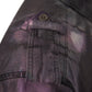 Right shoulder detail reverse tie dye polo black purple button flap close up