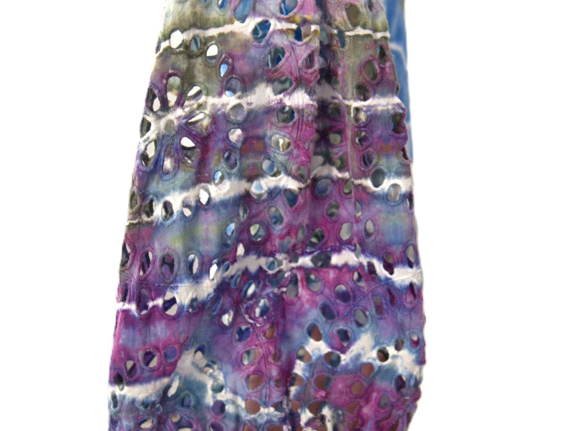 Right eyelet lace sleeve purple pink tie dye cut out detail hand dyed top