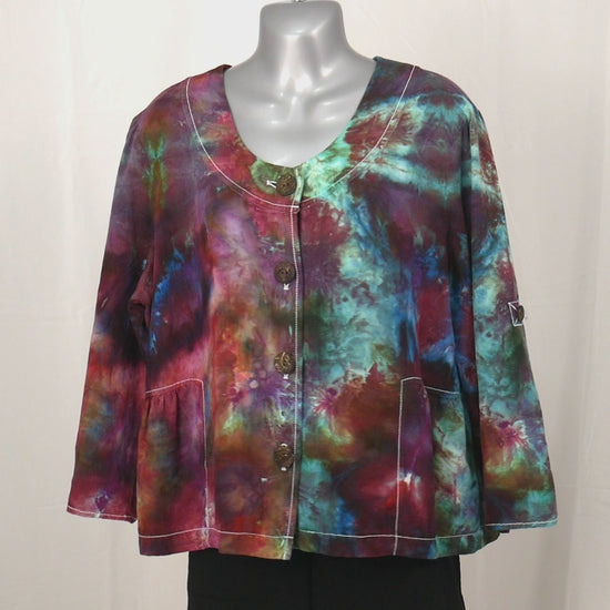 Large tie dye blouse purple teal spinning video